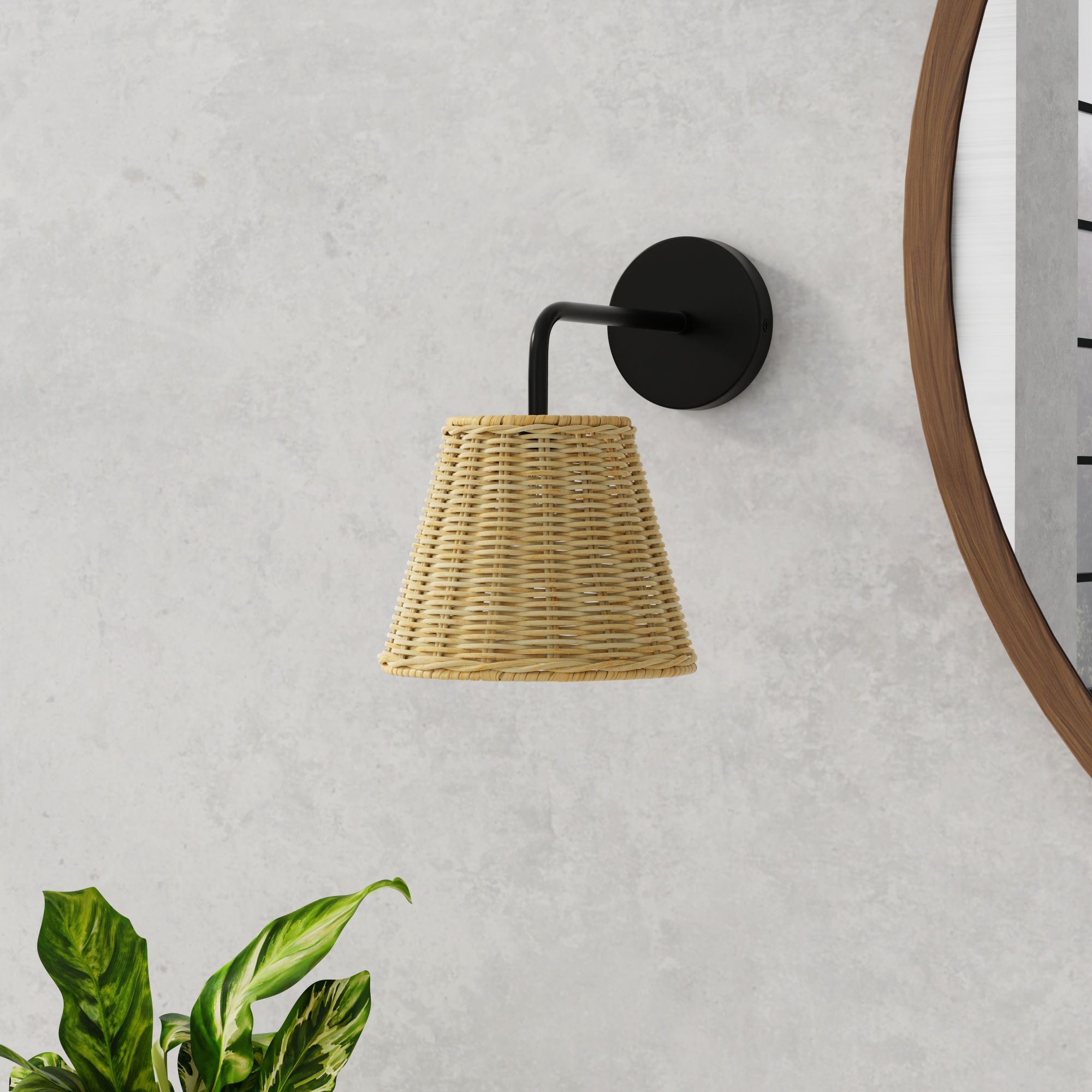 Wicker Cone Indoor Wall Sconce Natural with Black Gooseneck