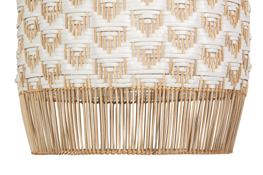 Wicker and Polyrattan Tulip Shaped Chevron Pendant Lamp, White, Diam 19.5 Inches