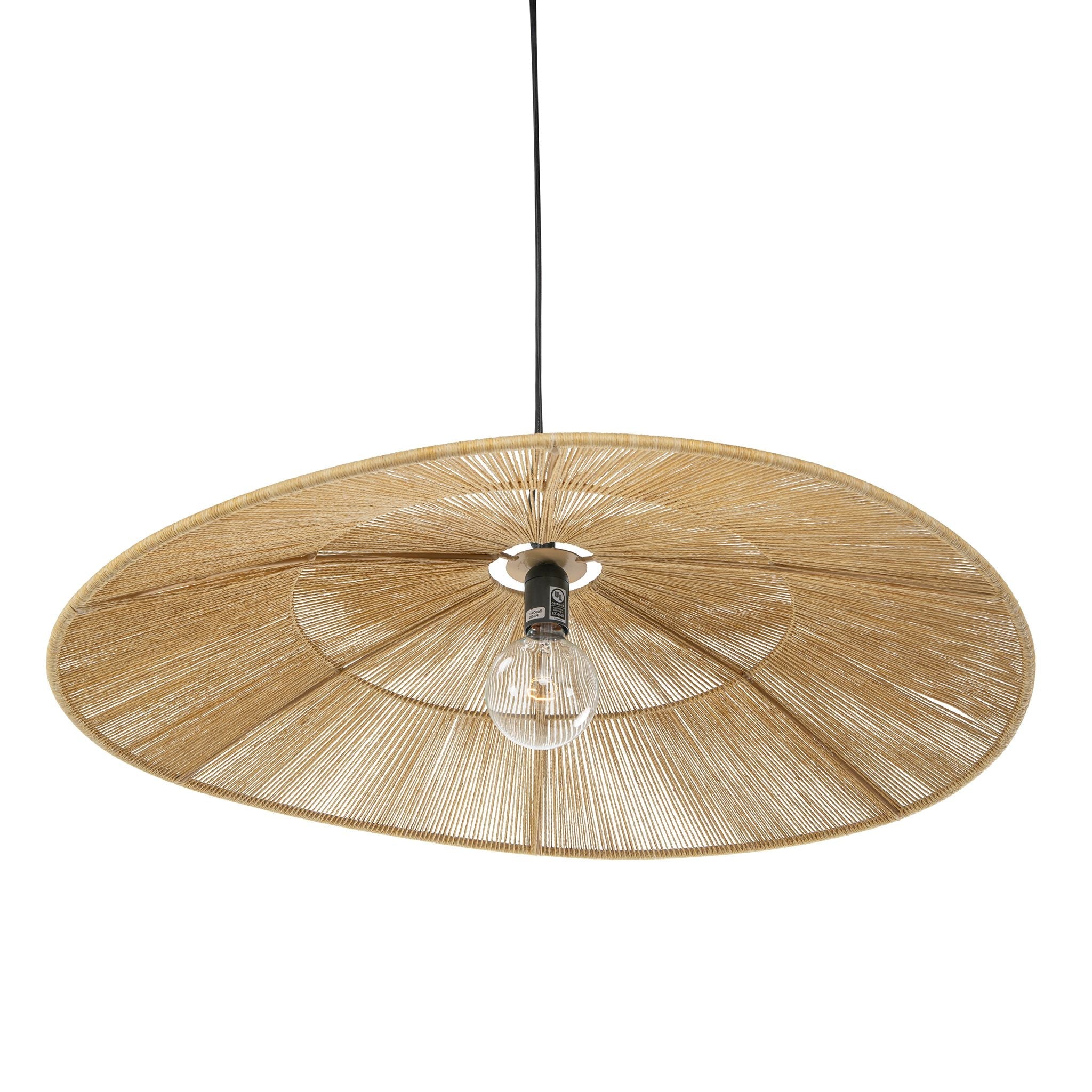 Round Open Weave 31 in. Pringle Pendant Lamp in Paper Rope , Natural