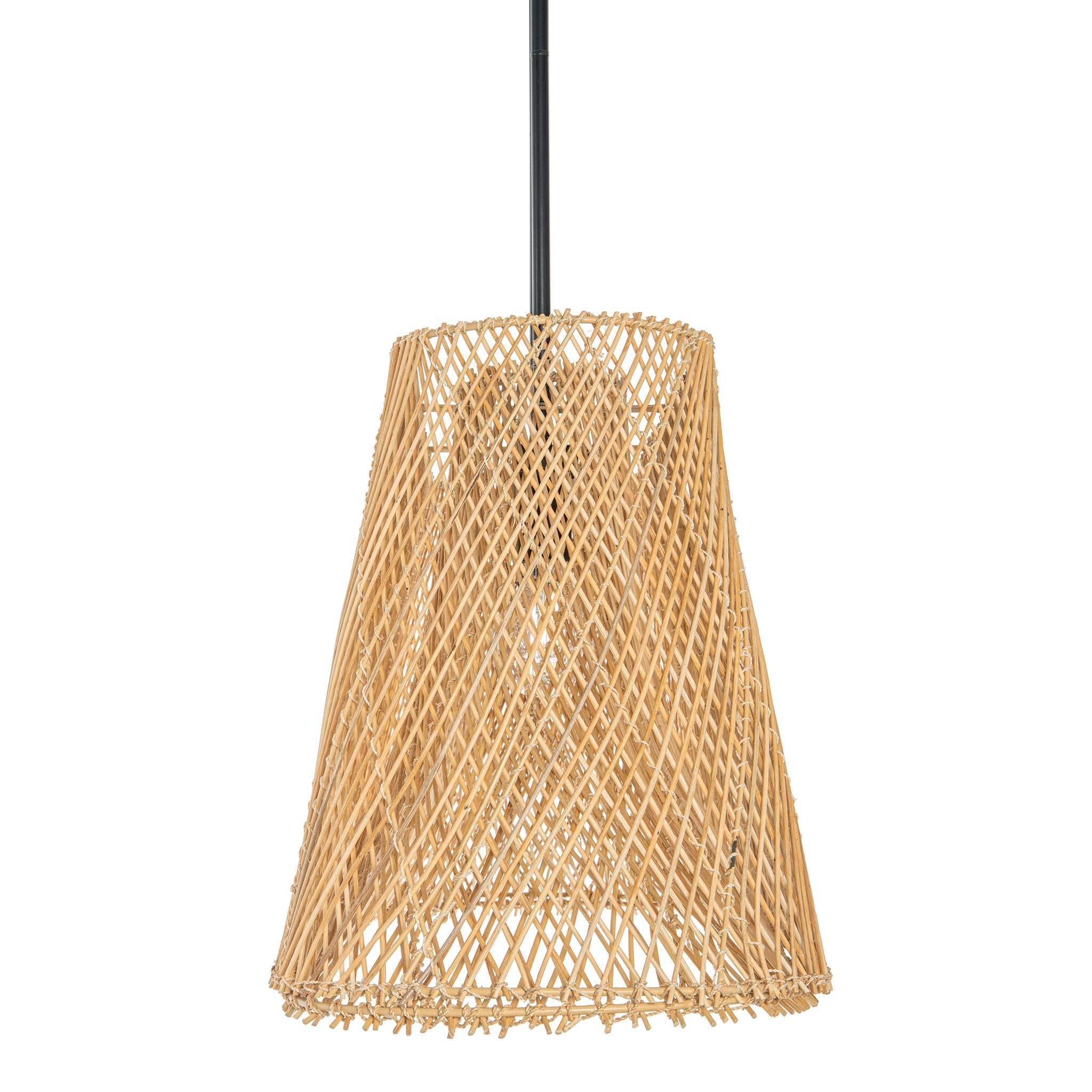 Cane Rib Webbing Oblong Dining Table - Kitchen Island Pendant Lamp, Natural with Black Matte Hardware