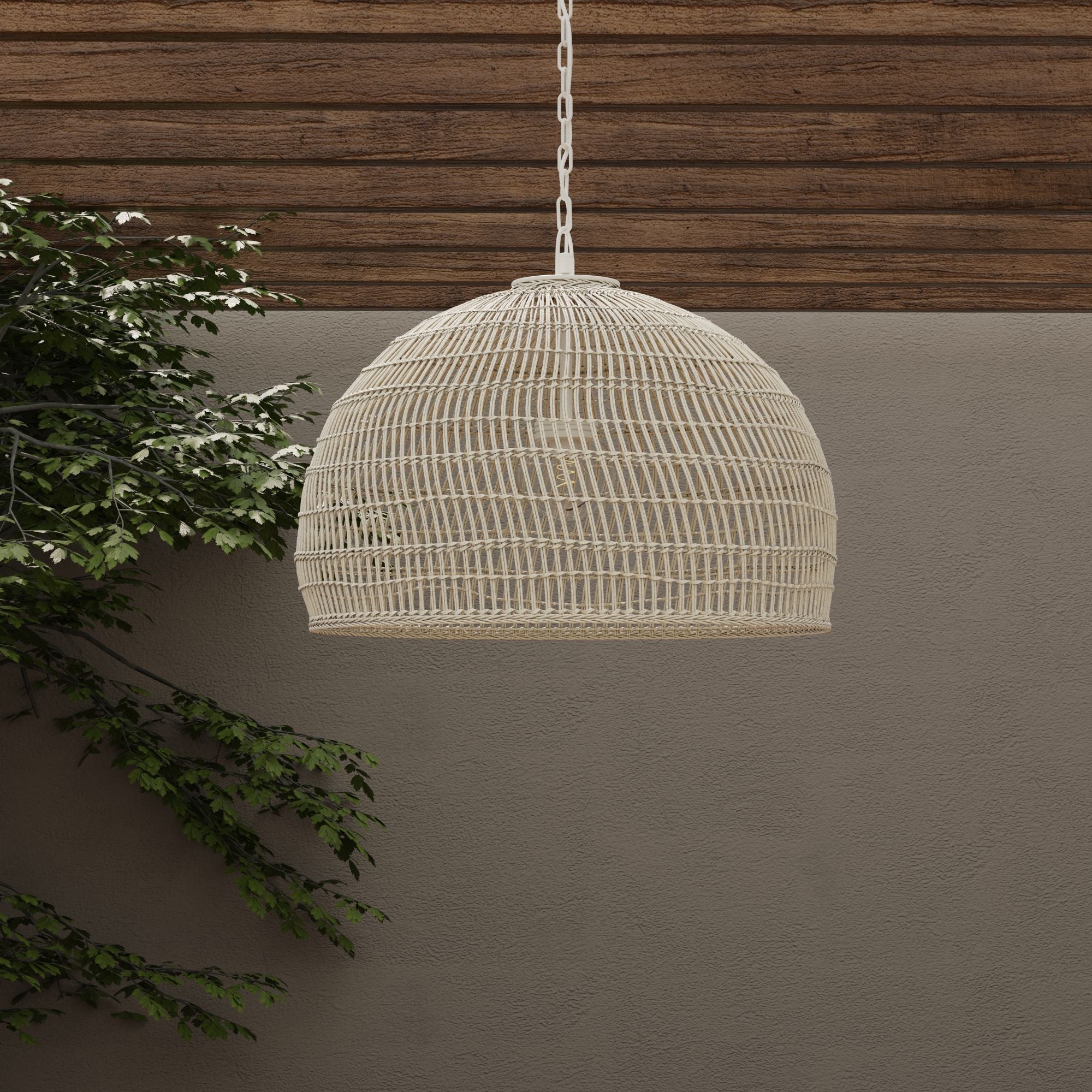 Luhu Open Weave All Weather Cane Rib Outdoor Bell Pendant Lamp