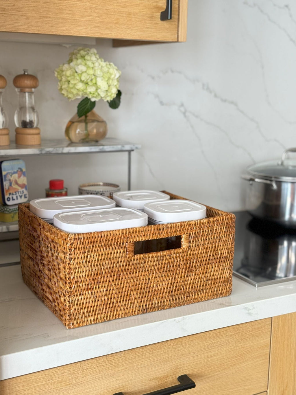 La Jolla  Rattan Shelf Basket with Handles