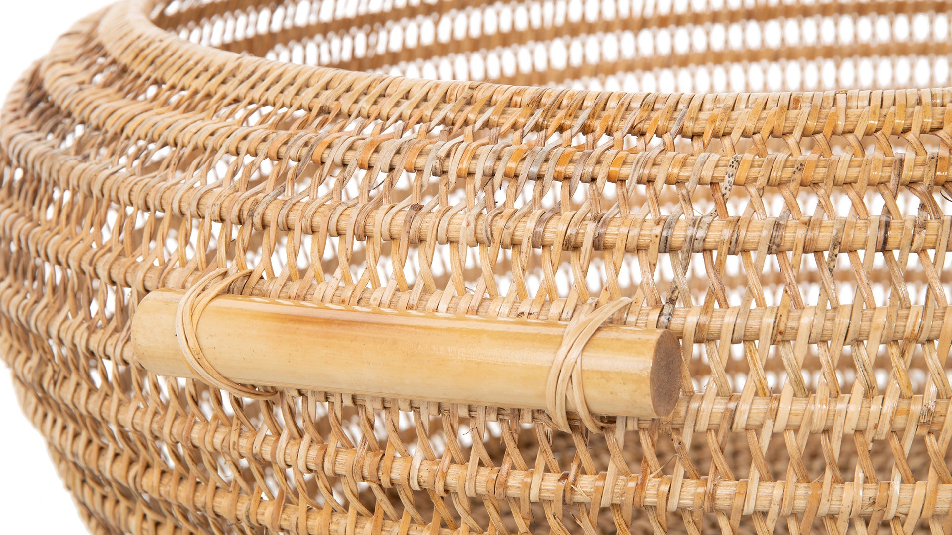 Cambria Bulging Round Open Weave Storage Basket, Honey-Brown