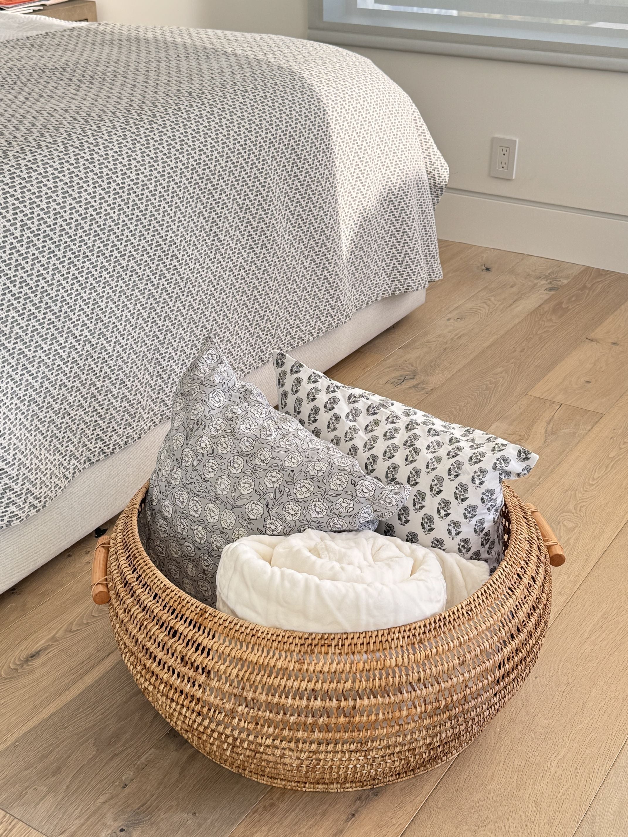 Cambria Bulging Round Open Weave Storage Basket, Honey-Brown