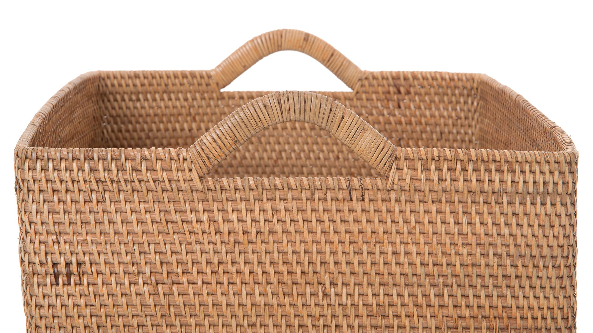 Loma Rectangular Decorative Rattan Storage Basket with Ear Handles, Large