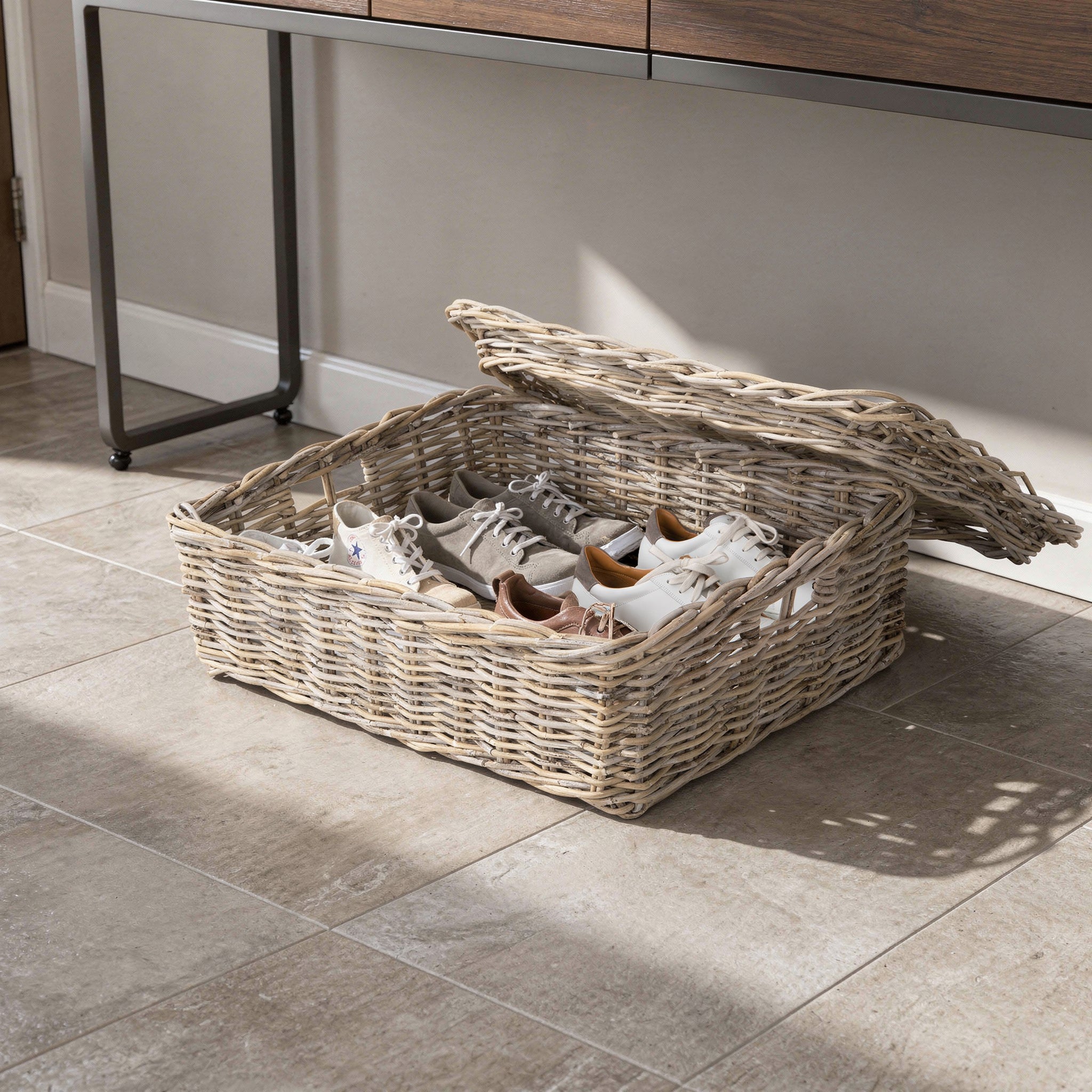 Kobo Rattan Rectangular Lidded Storage and Underbed Basket, Organizer Box, 3 Sizes