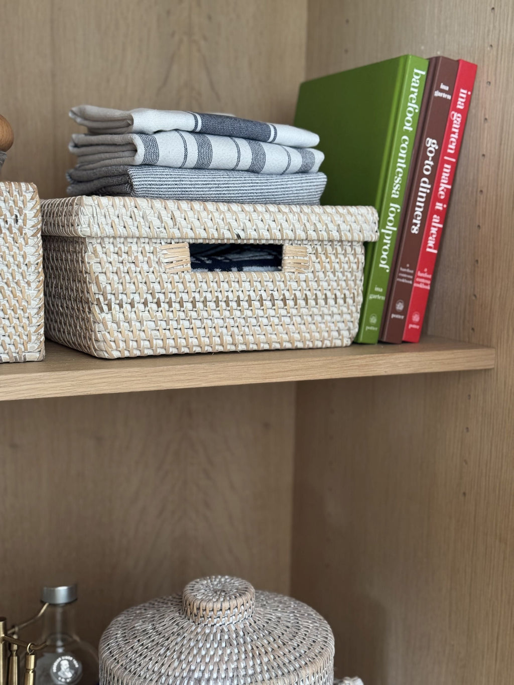Loma Rectangular Rattan Storage Box and Decorative Shelf Storage Basket with Lid