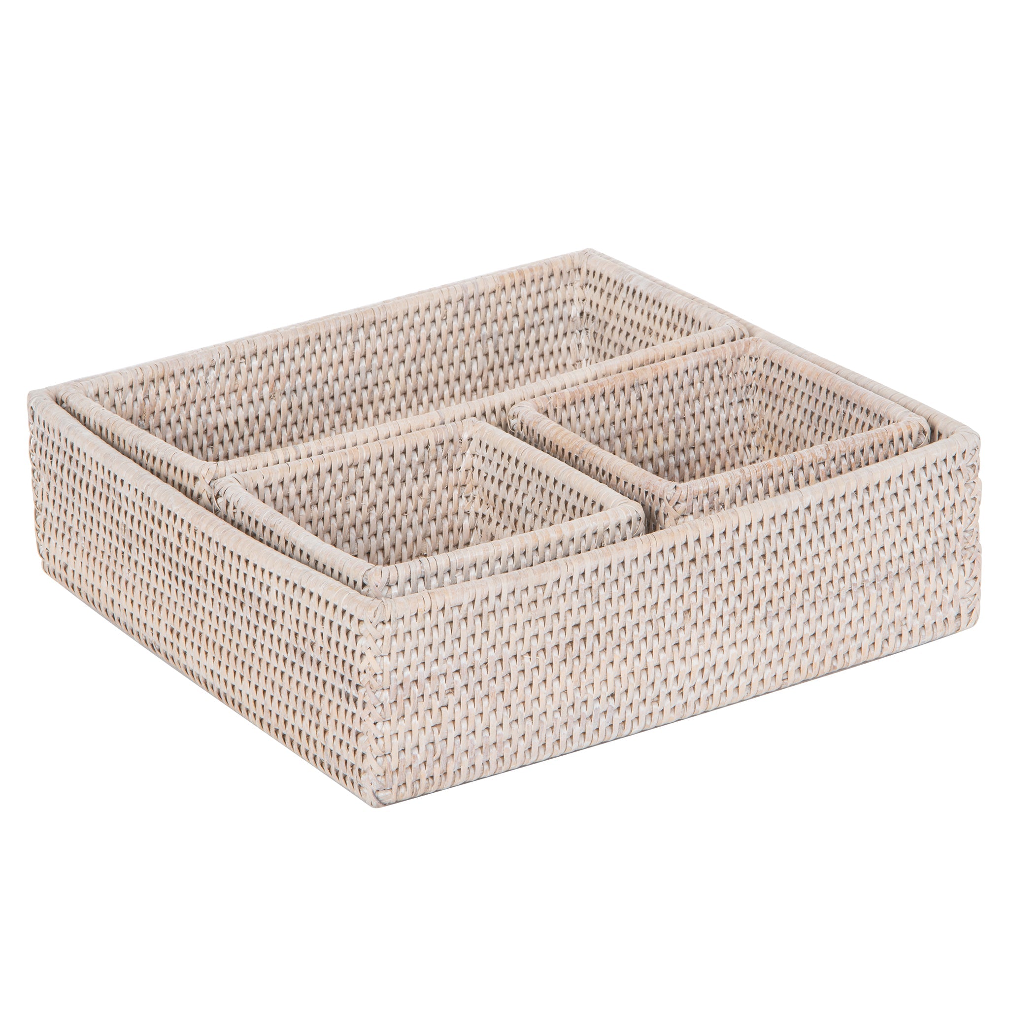 La Jolla Rattan 4-Piece Nesting Desk, Drawer, Shelf & Cabinet Tray Organizer