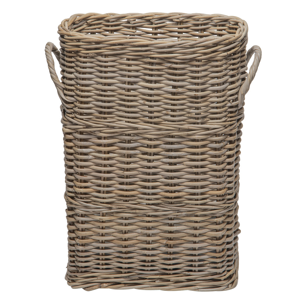 Oval Kobo Umbrella Holder with Galvanized Tin Drip Tray and Handles, Gray Brown