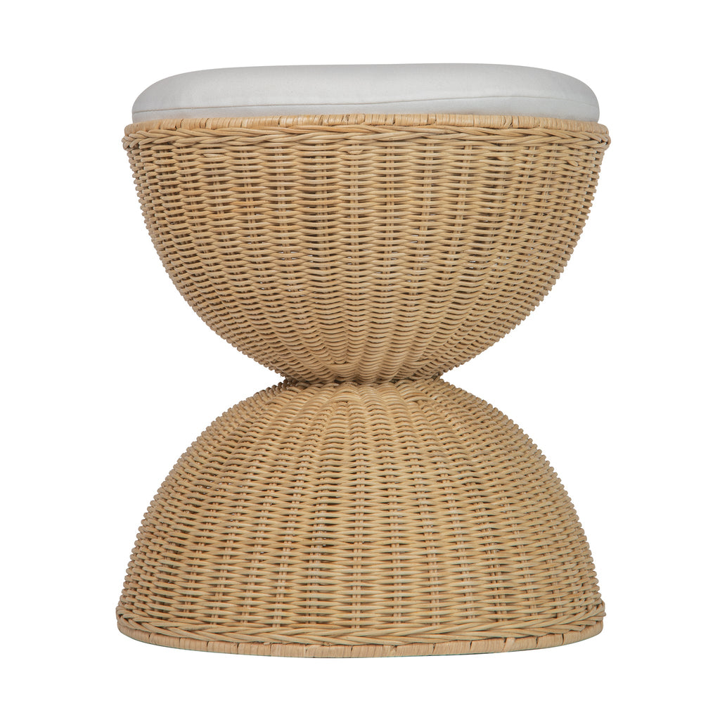 Aeris Wicker Hour Glass Upholstered Stool, Natural