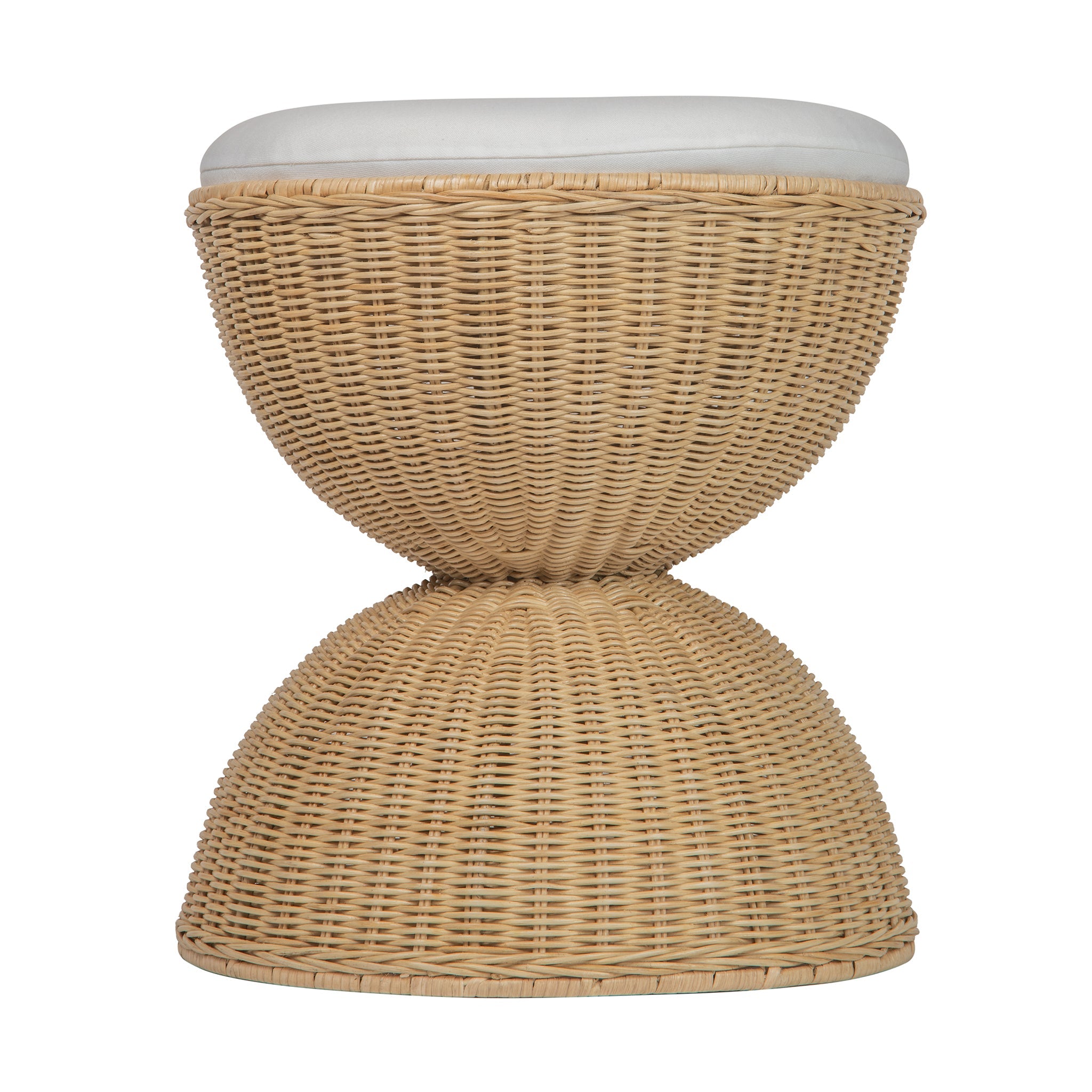Aeris Wicker Hour Glass Upholstered Stool, Natural