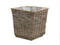 Rattan Kobo Square Planter with Plastic Liner, Gray