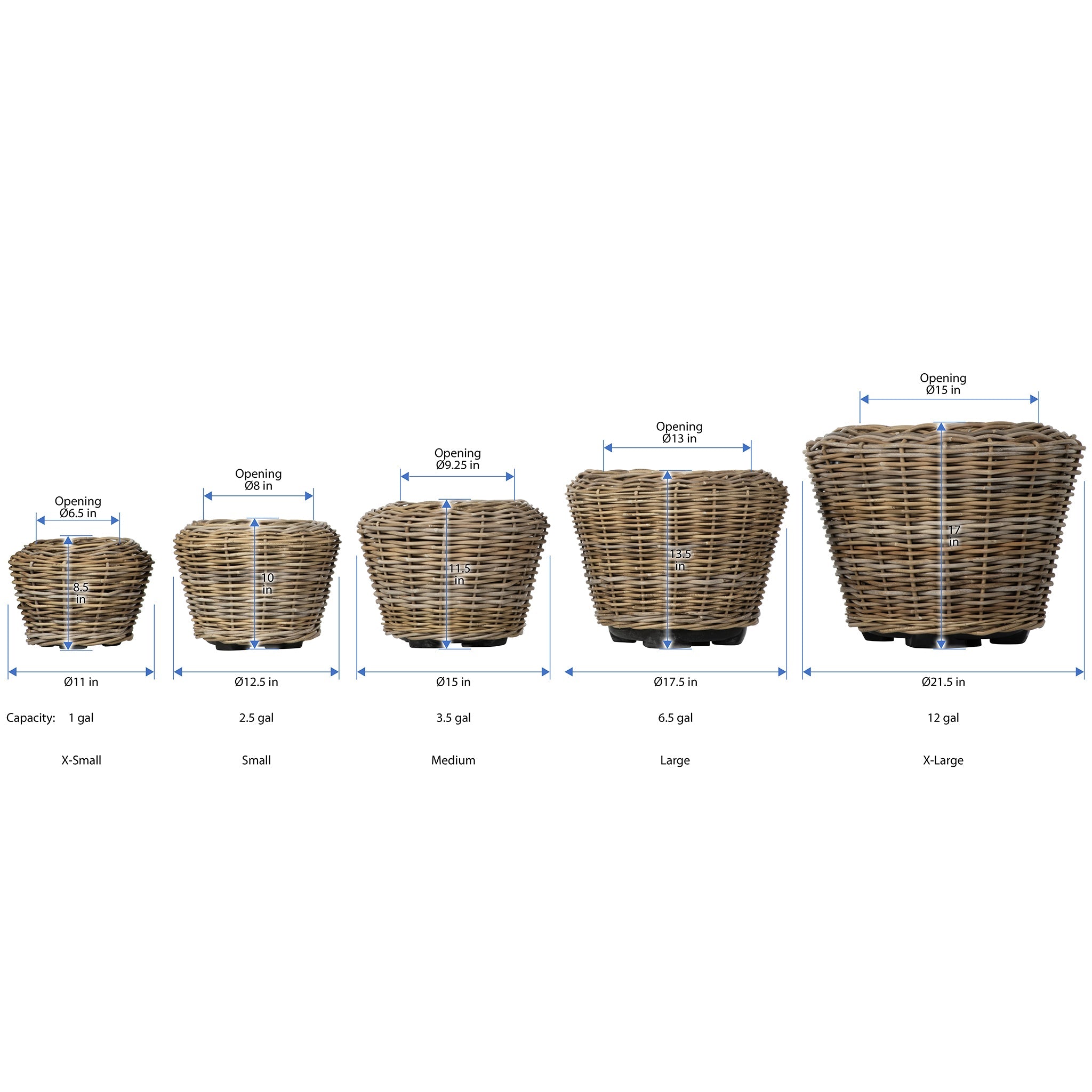 Rattan Kobo Indoor & Outdoor Planter Basket with Plastic Pot