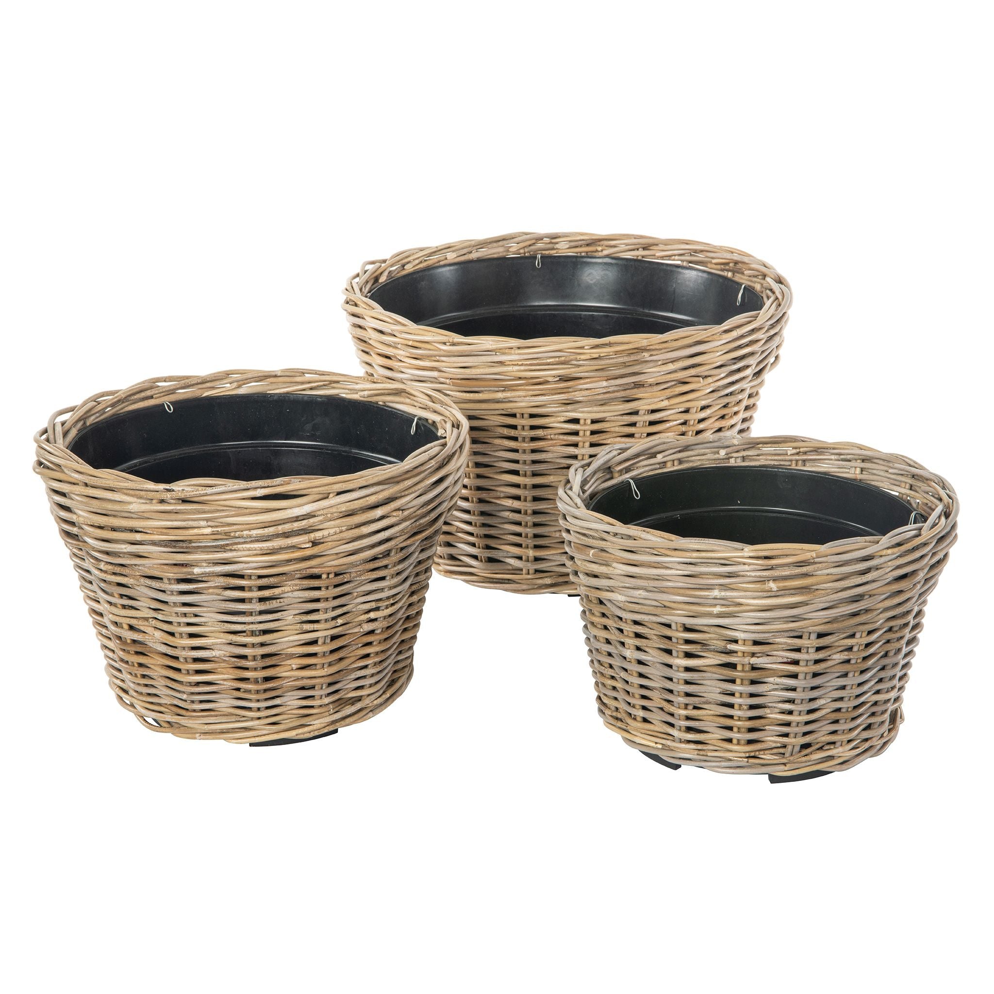 Rattan Kobo Conical Indoor & Outdoor Planter Basket with Plastic Pot