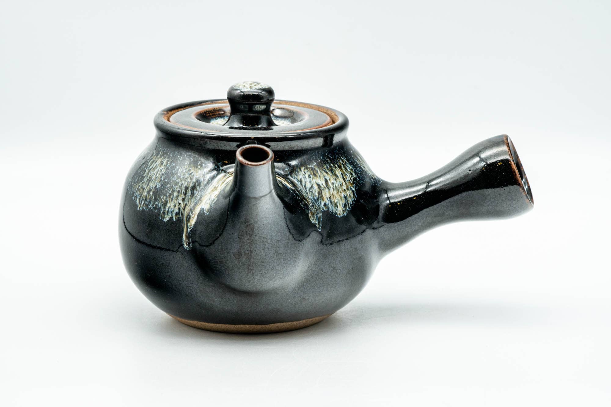 Japanese Kyusu - Jet Black Hare's Fur Drip-Glazed Do-ake Ceramic Filter Teapot - 340ml