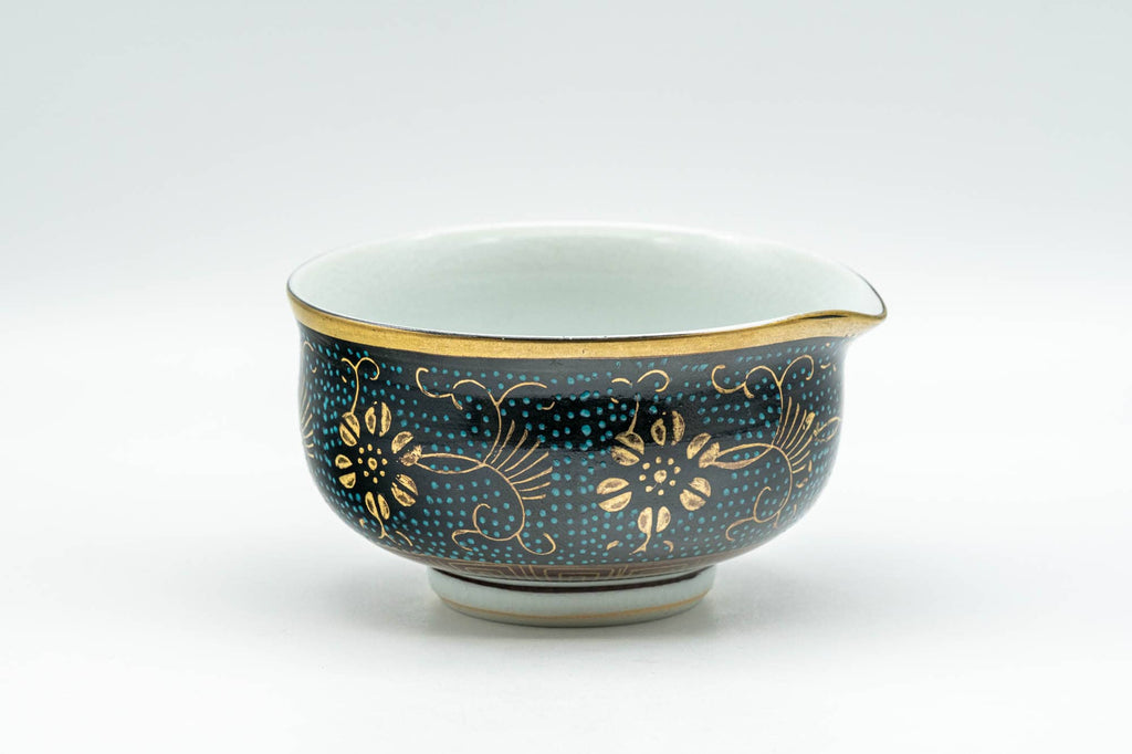 Japanese Katakuchi - 九谷焼 Floral Aochibu Kutani-yaki Porcelain Water Cooler - 110ml