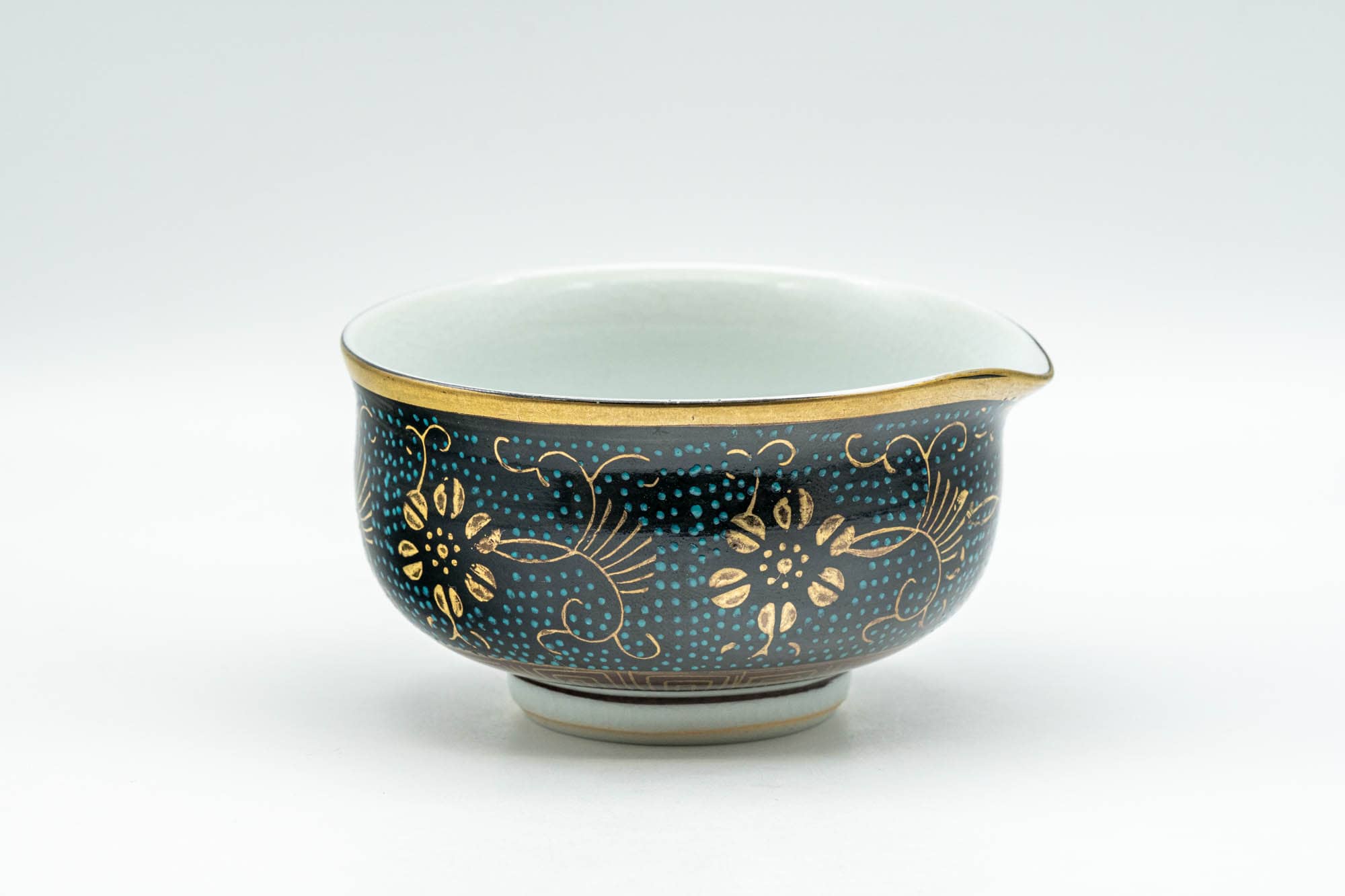 Japanese Katakuchi - 九谷焼 Floral Aochibu Kutani-yaki Porcelain Water Cooler - 110ml
