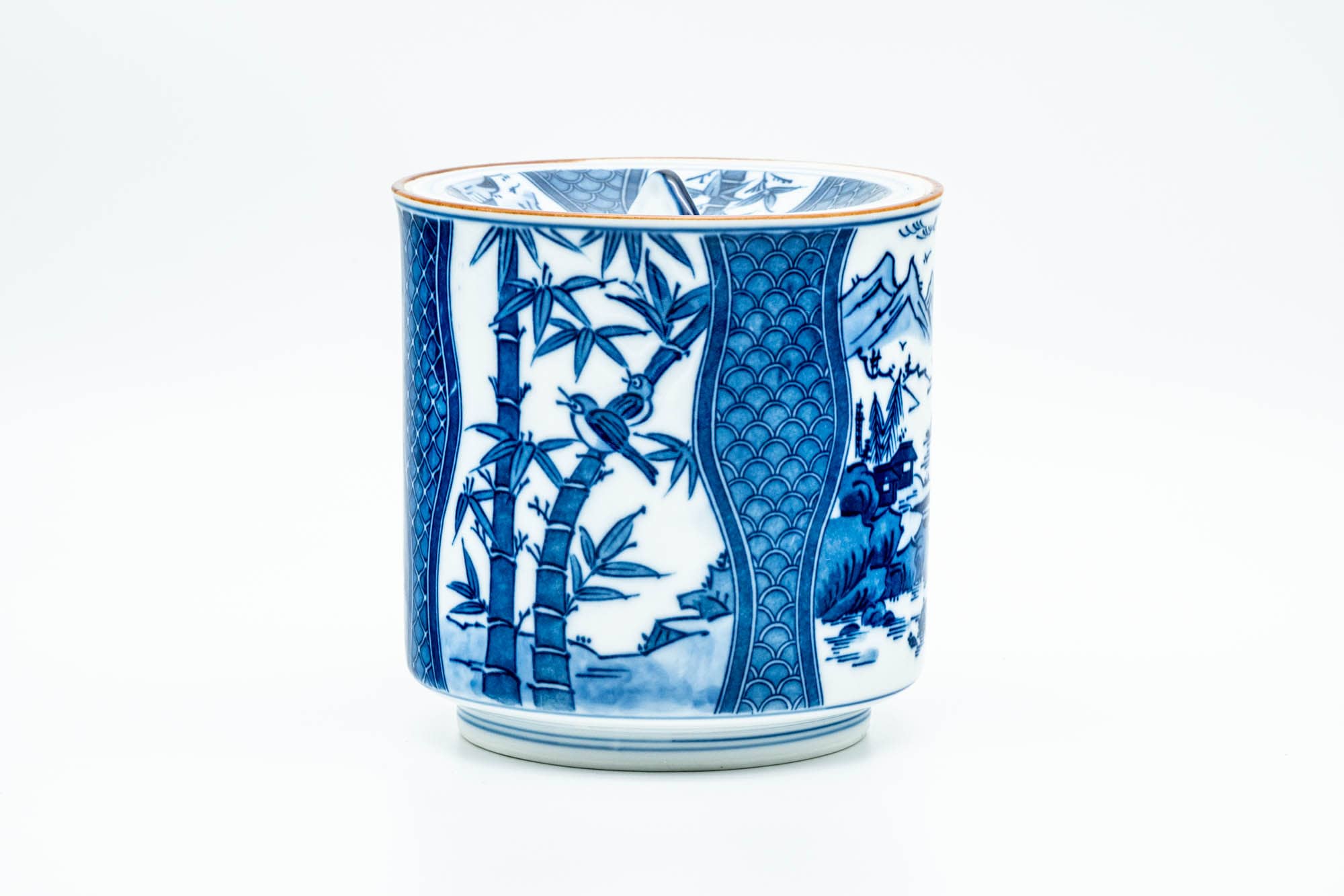 Japanese Mizusashi - Bamboo Geometric Patterned Arita-yaki Fresh Water Jar - 1200ml