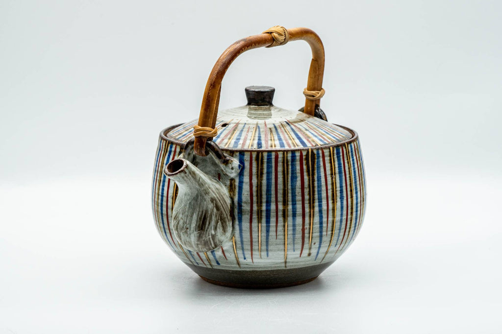 Japanese Dobin - Large Striped Ceramic Debeso Filter Top-Handled Teapot - 700ml