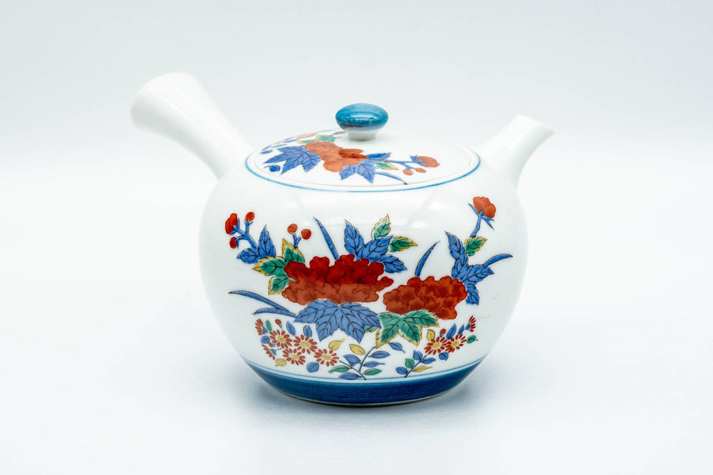 Japanese Tea Set - Floral Arita-yaki Debeso Kyusu Teapot with 5 Yunomi Teacups