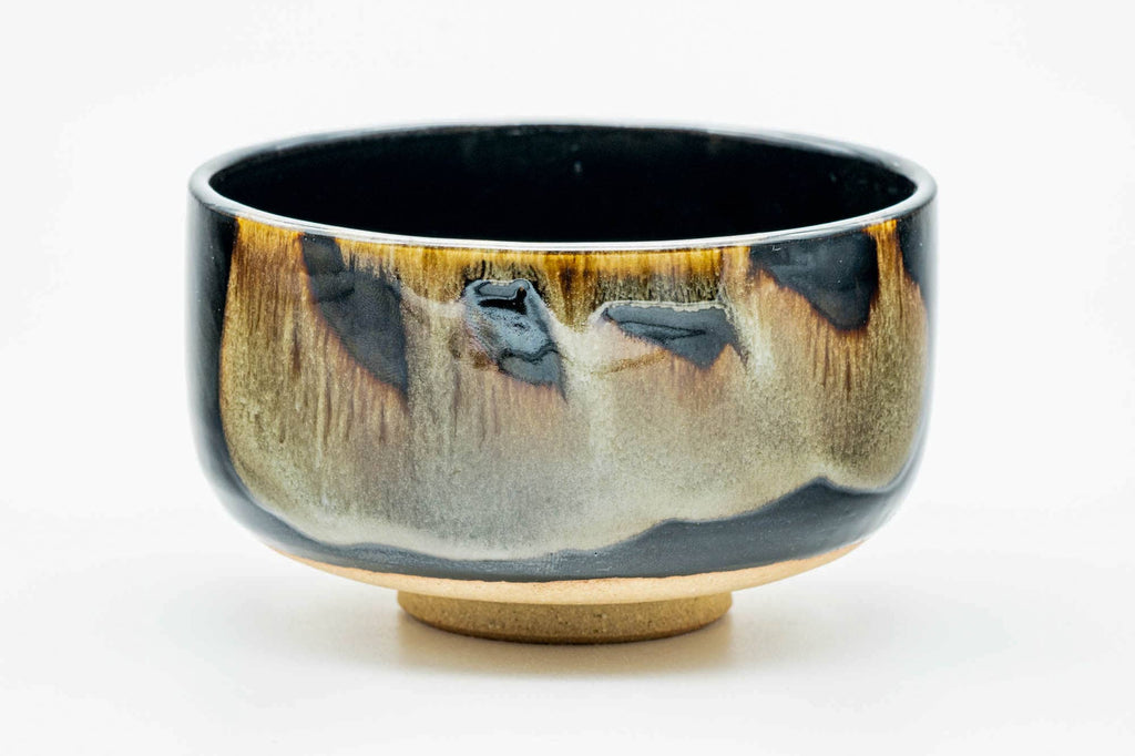 Japanese Matcha Bowl - Brown Beige Drip-Glazed Hantsutsu-gata Chawan - 250ml