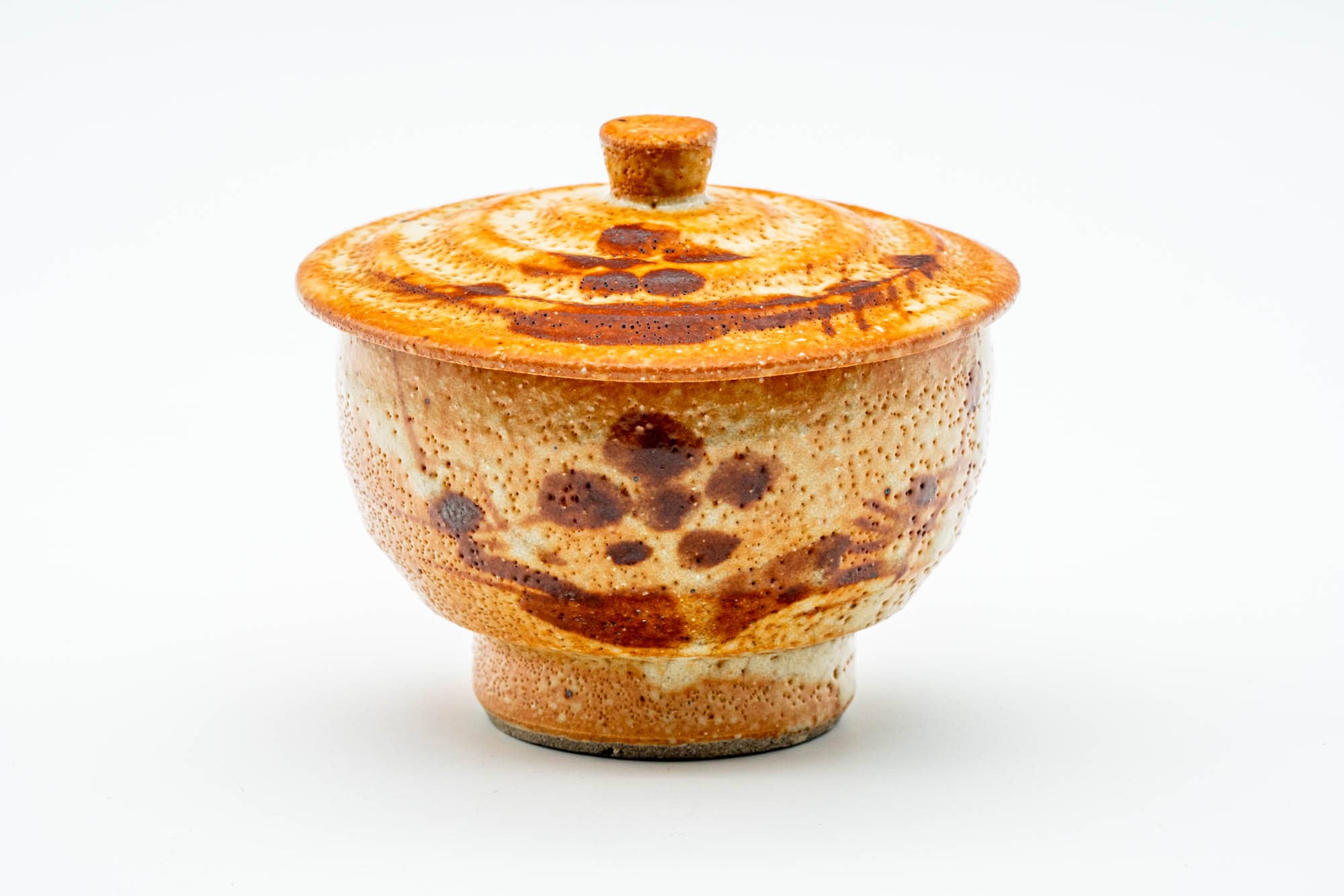 Japanese Teacup - Floral Orange Shino Glazed Lidded Yunomi - 120ml