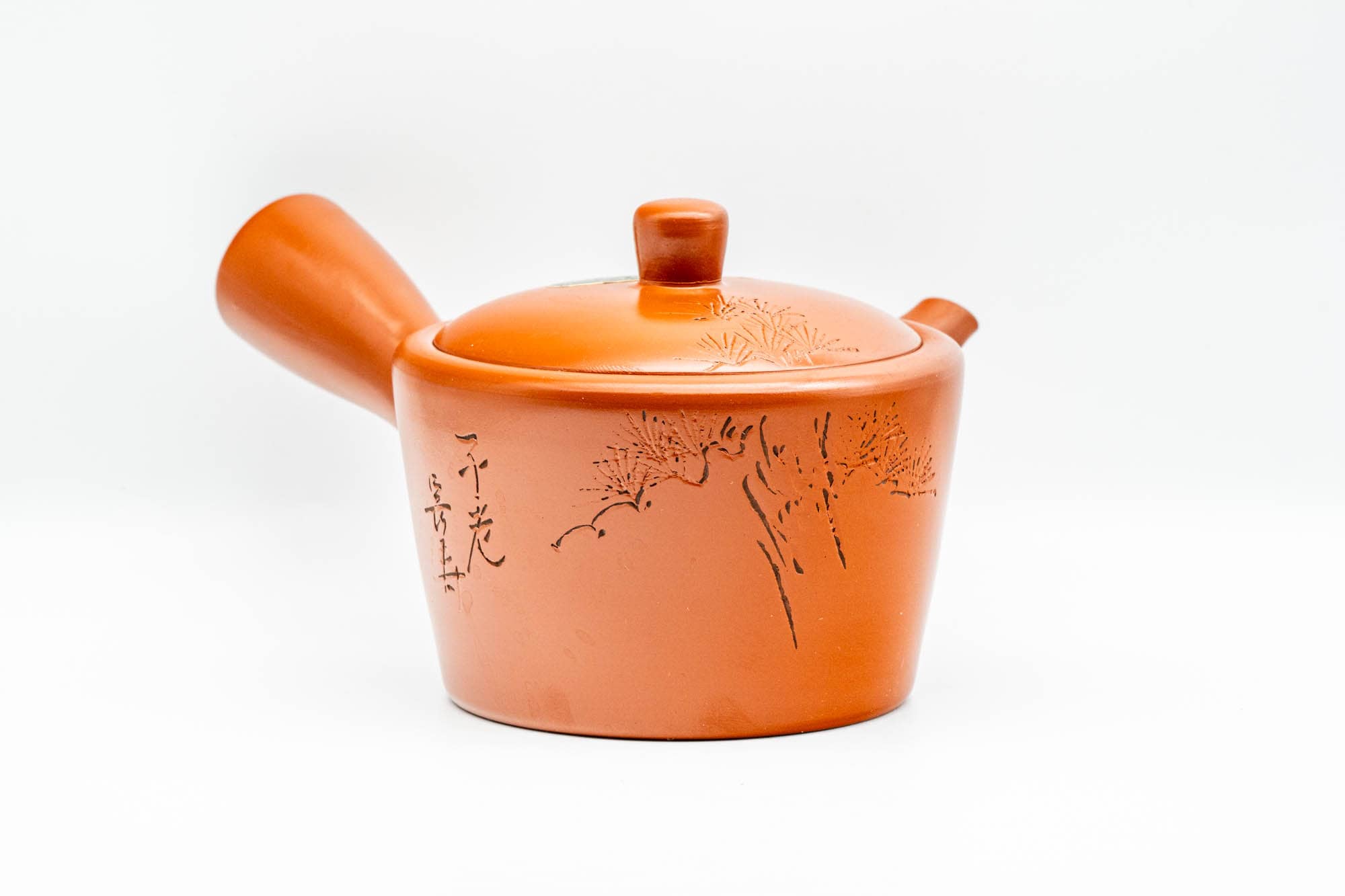 Japanese Kyusu - Engraved Red Shudei Tokoname-yaki Mesh Teapot - 350ml