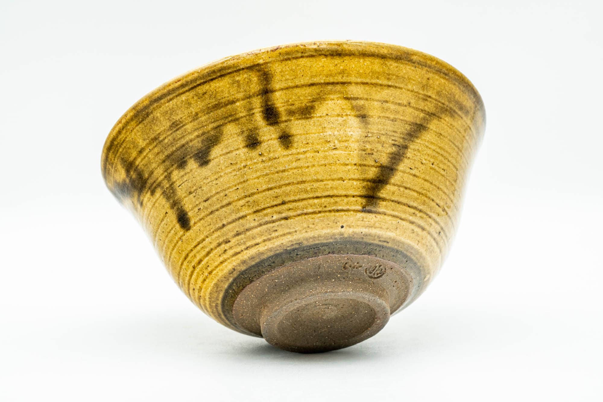Japanese Matcha Bowl - Yellow Brown Drip-Glazed Hatazori-gata Chawan - 400ml