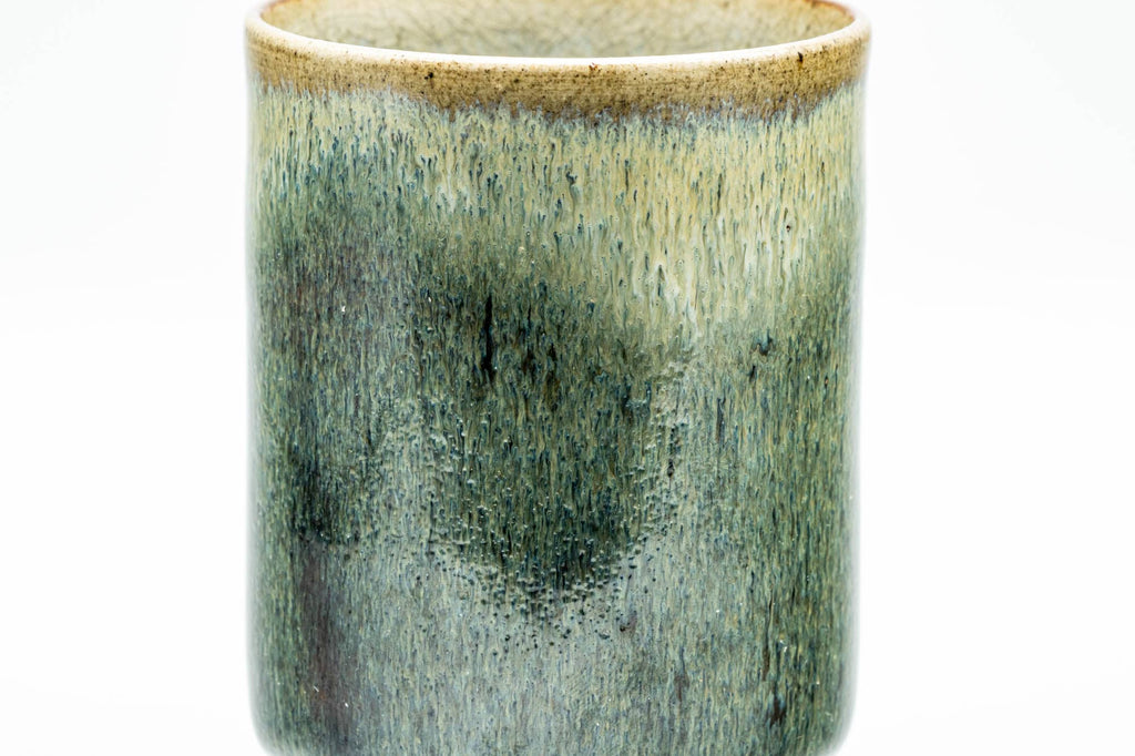 Japanese Teacup - Green Hare's Fur Drip-Glazed Yunomi - 190ml