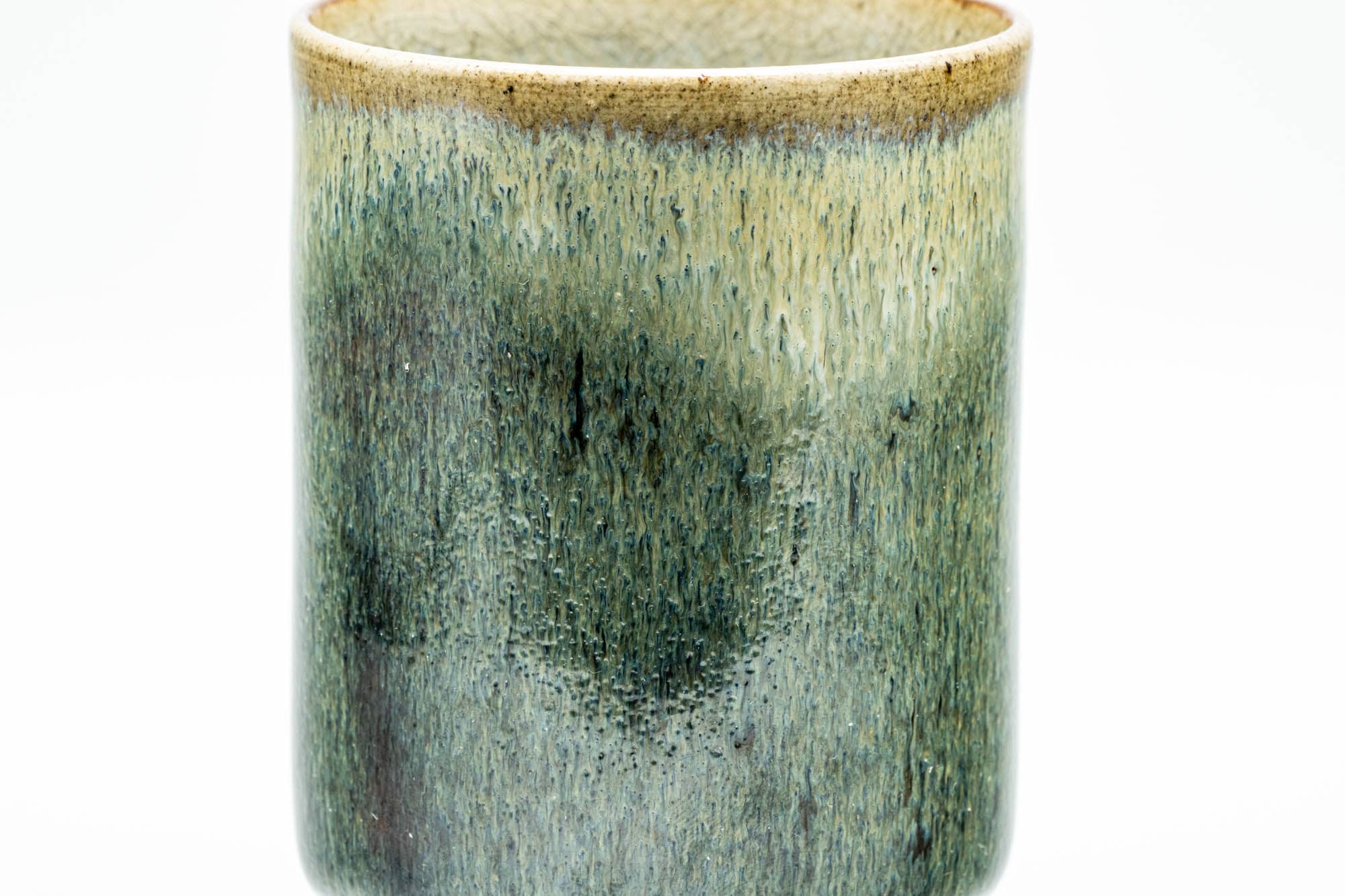 Japanese Teacup - Green Hare's Fur Drip-Glazed Yunomi - 190ml