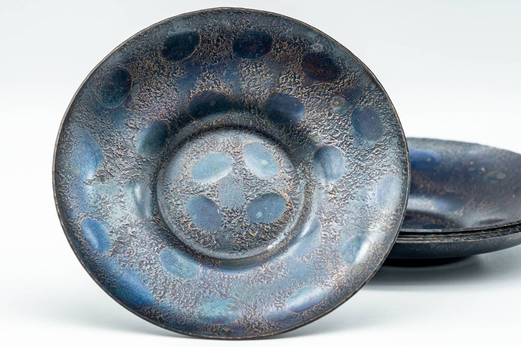 Japanese Chataku - Set of 5 上彬 Blue Spotted Hammered Tea Saucers