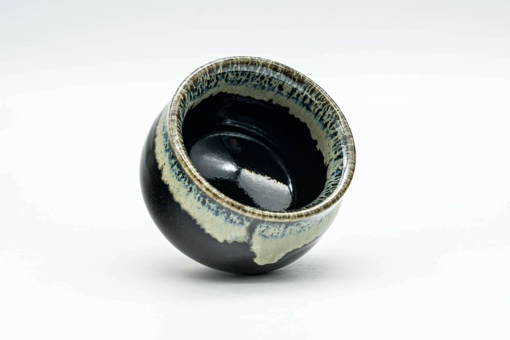 Japanese Teacup - Jet Black Hare's Fur Drip-Glazed Guinomi - 35ml
