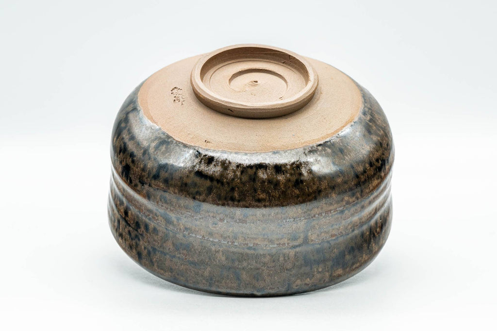 Japanese Matcha Bowl - Brown and Yellow Glazed Waisted Chawan - 450ml