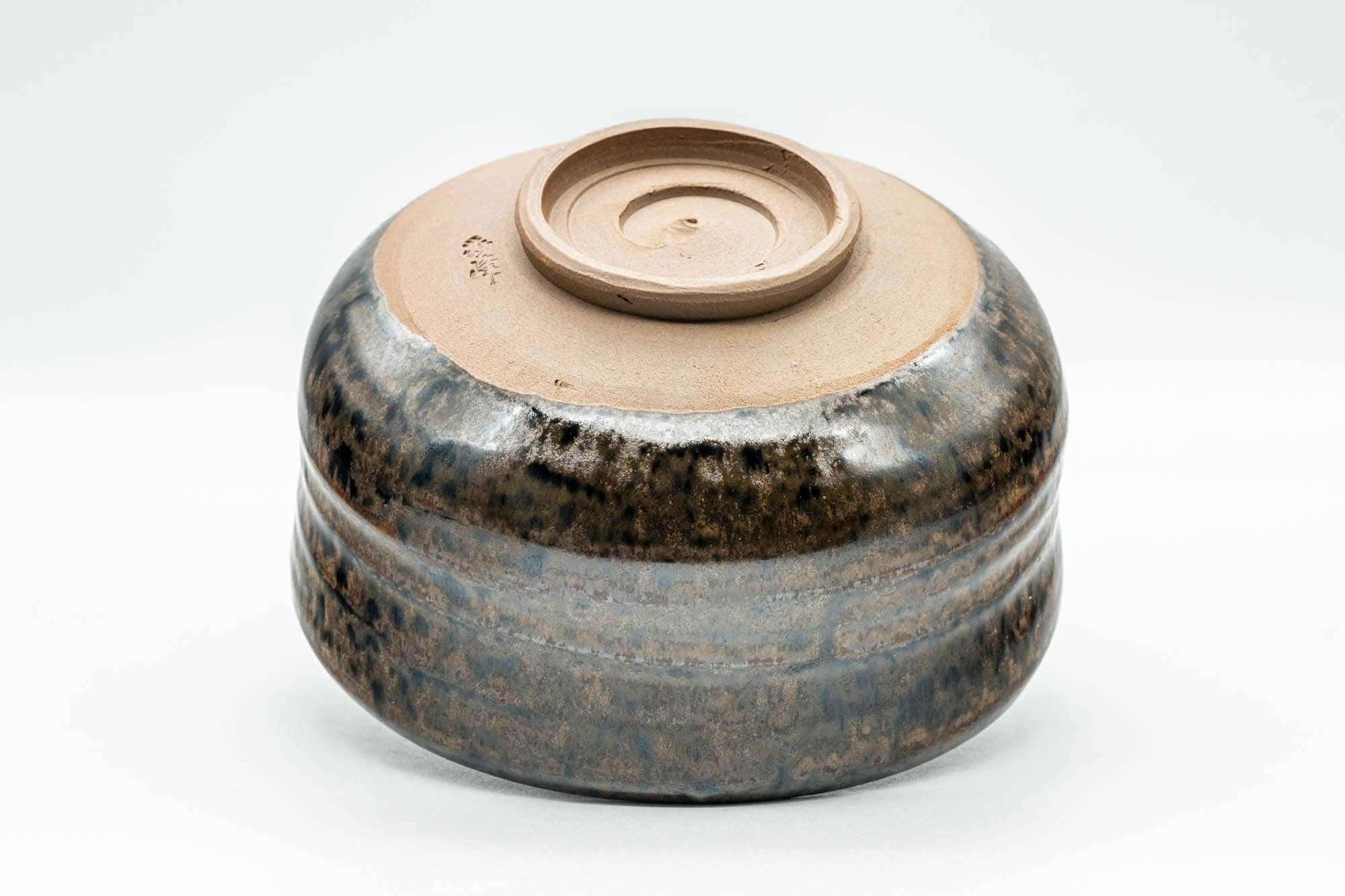Japanese Matcha Bowl - Brown and Yellow Glazed Waisted Chawan - 450ml