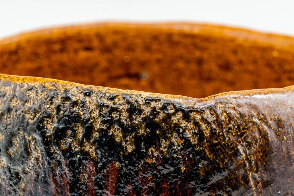 Japanese Matcha Bowl - 香野壮明 Kano Takeaki - Orange Candy Glazed Raku-gata Ohi-yaki Chawan with Wooden Box - 350ml