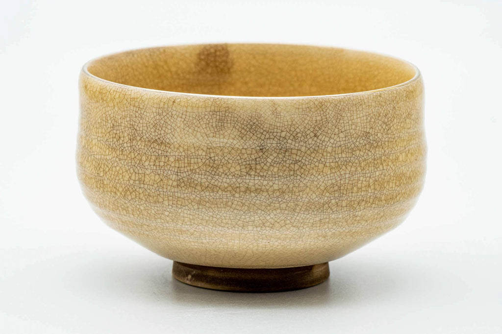 Japanese Matcha Bowl - Floral Beige Crazed Kutani-yaki Chawan - 300ml