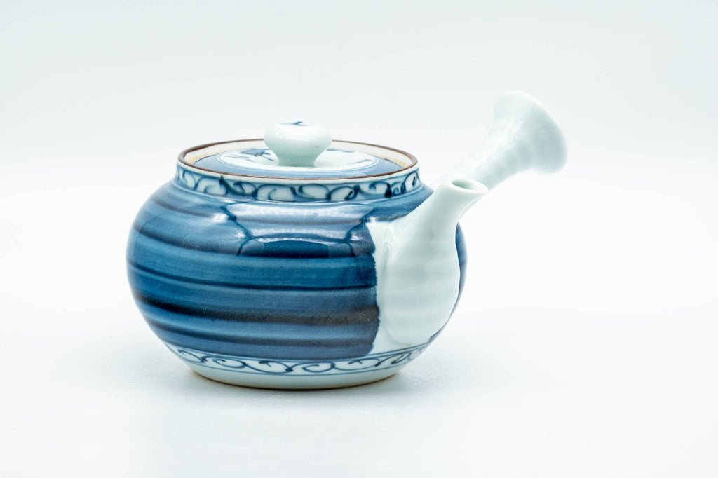 Japanese Kyusu - Blue Striped Village Arita-yaki Debeso Teapot - 300ml