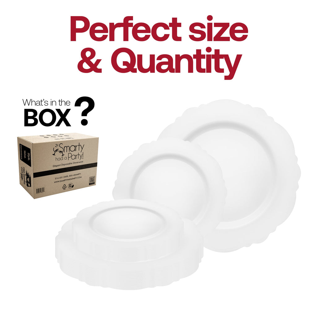 Solid White Round Blossom Disposable Plastic Dinnerware Value Set