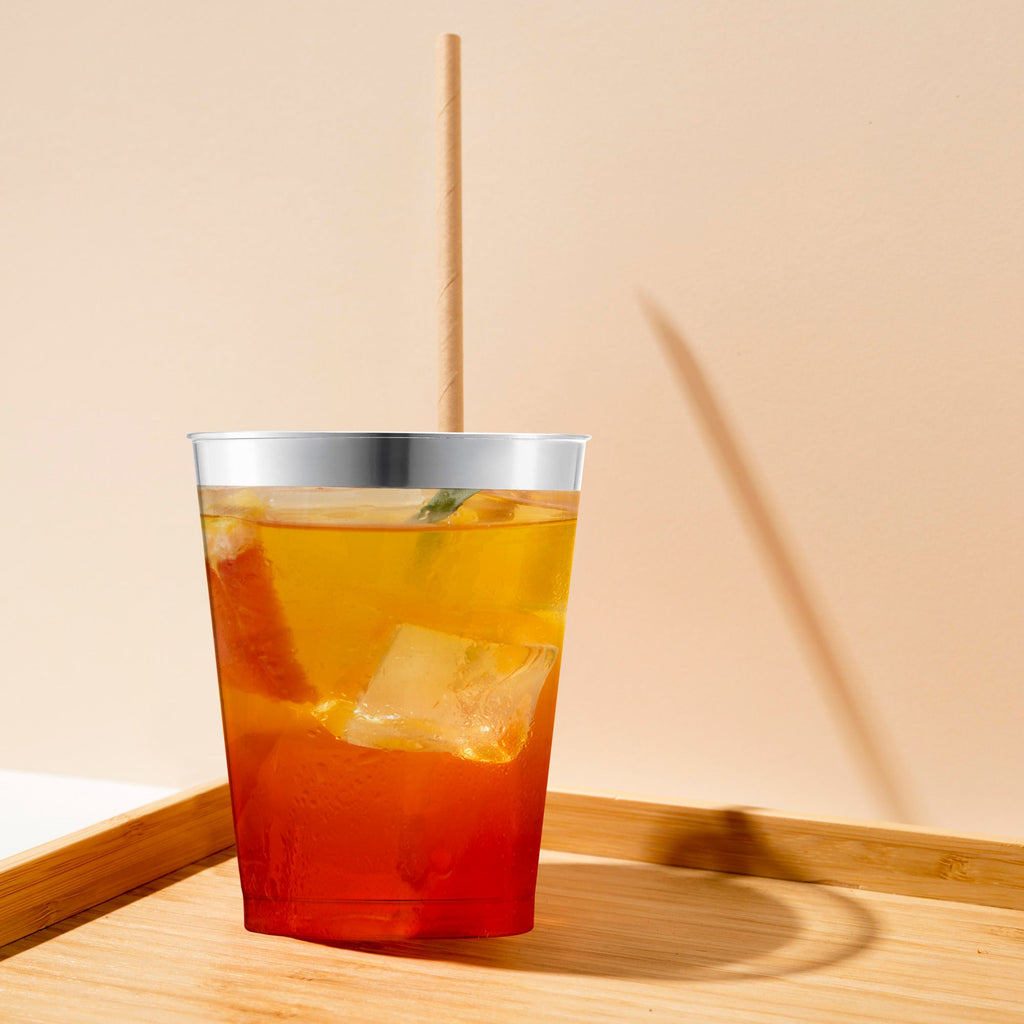 Clear with Metallic Silver Rim Round Tumblers (10 oz. )