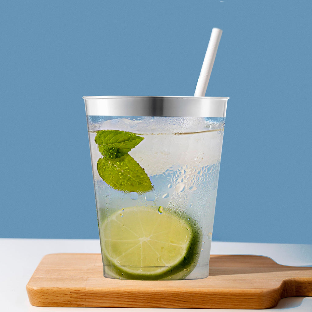 Clear with Metallic Silver Rim Round Tumblers (10 oz. )