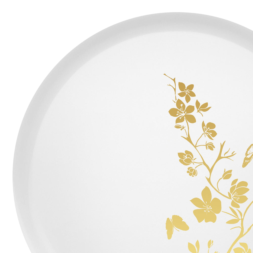 White with Gold Floral Round Plastic Dinner Plates (10")