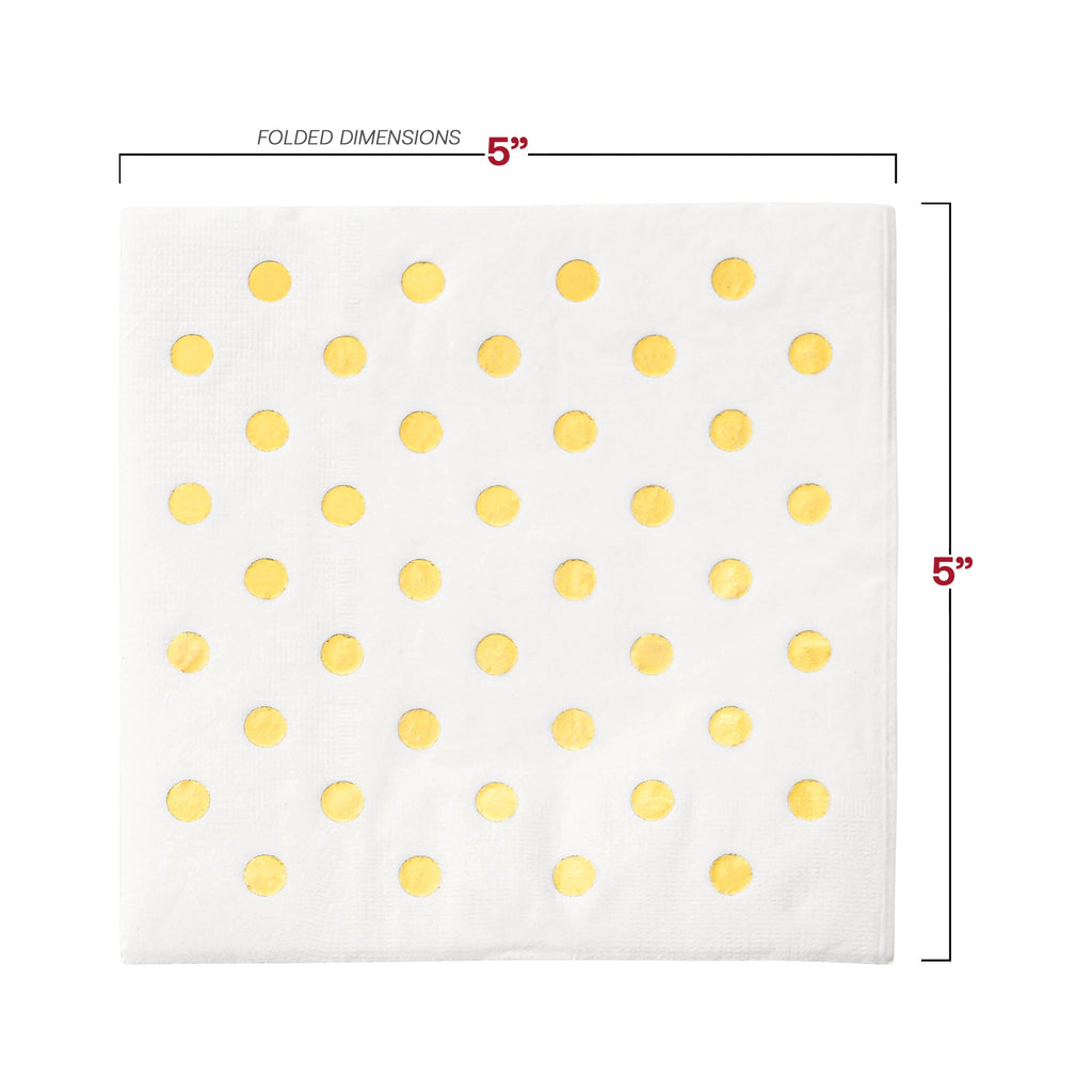 White with Gold Dots Paper Beverage/Cocktail Napkins