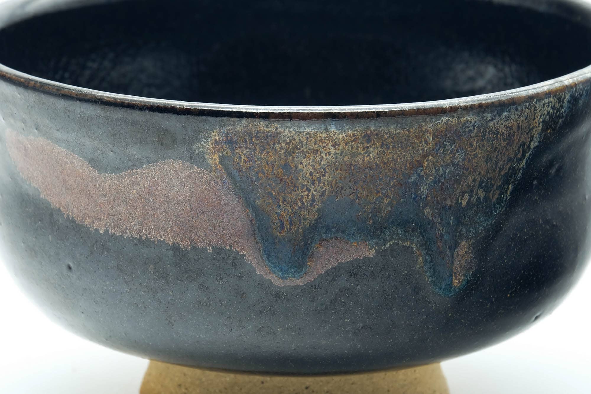 Japanese Matcha Bowl - Black Bronze Drip-Glazed Hatazori-gata Chawan - 300ml