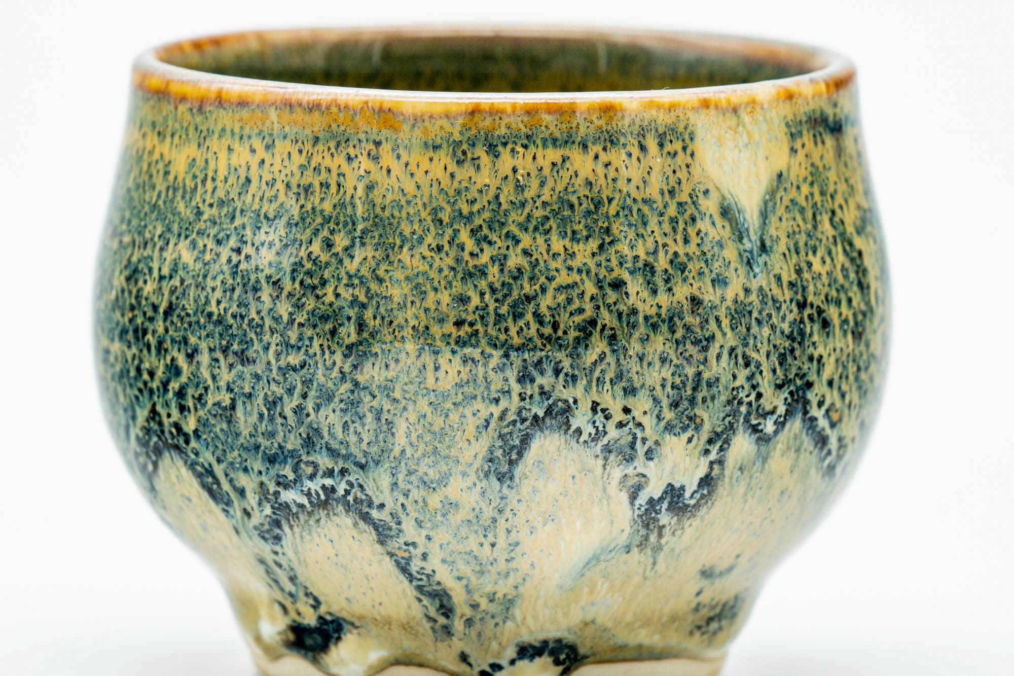 Japanese Teacup - Green Yellow Hare's Fur Drip-Glazed Yunomi - 100ml