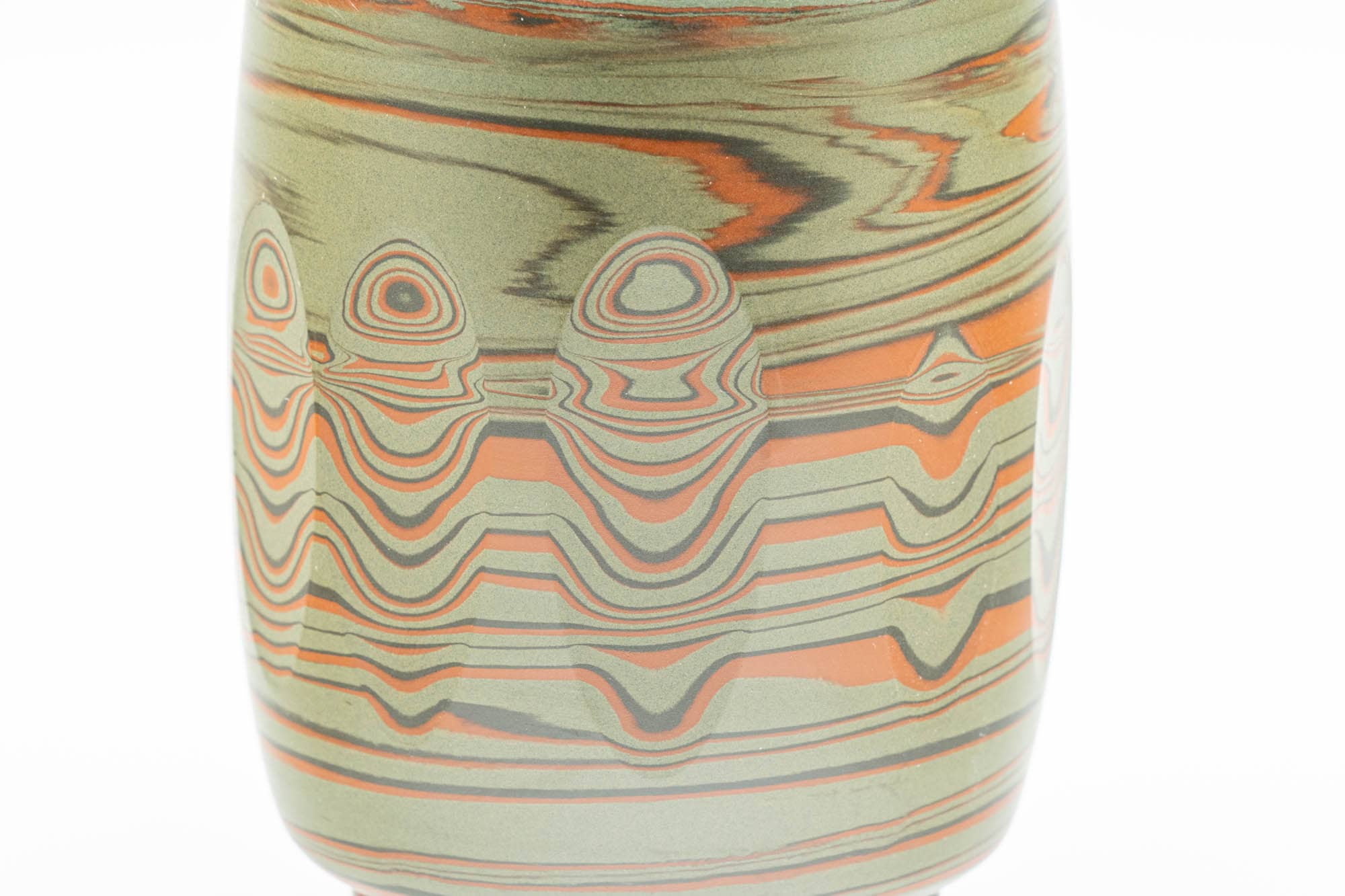 Japanese Teacup - 雲仙窯 Unzen Kiln - Carved Nerikomi Tokoname-yaki Yunomi - 170ml
