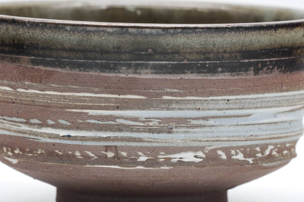 Japanese Matcha Bowl - Brown Green Hakeme White Glazed Chawan - 300ml