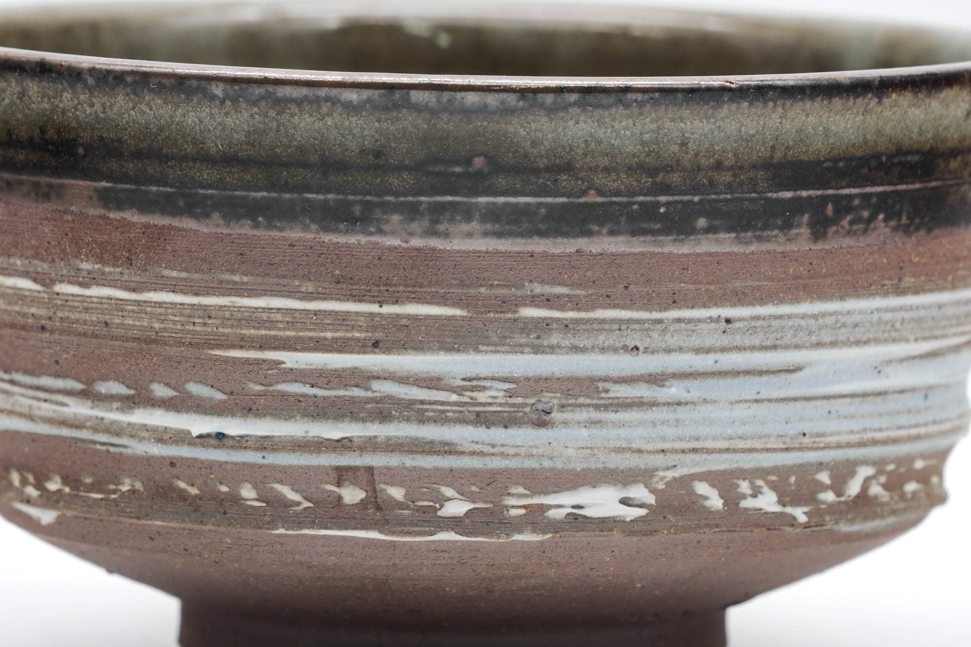 Japanese Matcha Bowl - Brown Green Hakeme White Glazed Chawan - 300ml