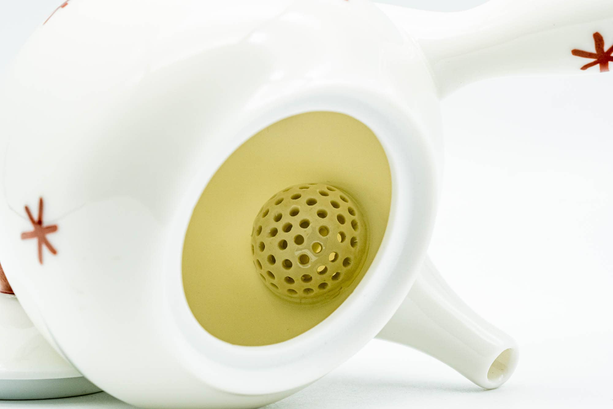 Japanese Kyusu - Red Stars White Porcelain Arita-yaki Teapot - 240ml