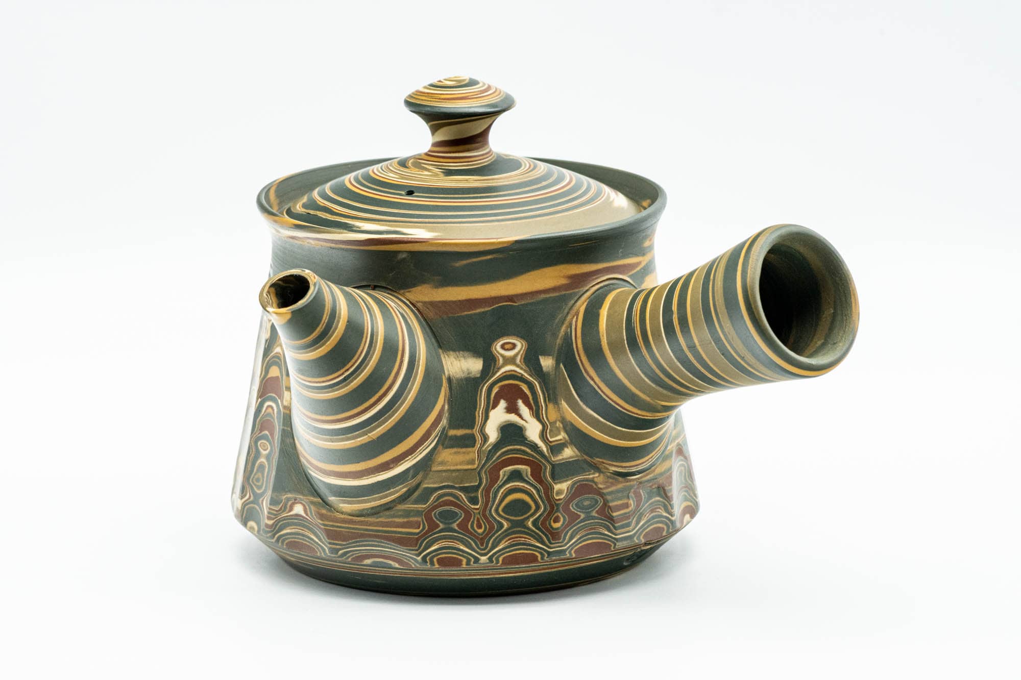 Japanese Kyusu - 沢田豊山 Sawada Toyoyama - Faceted Green Marbled Nerikomi Tokoname-yaki Debeso Teapot - 275ml