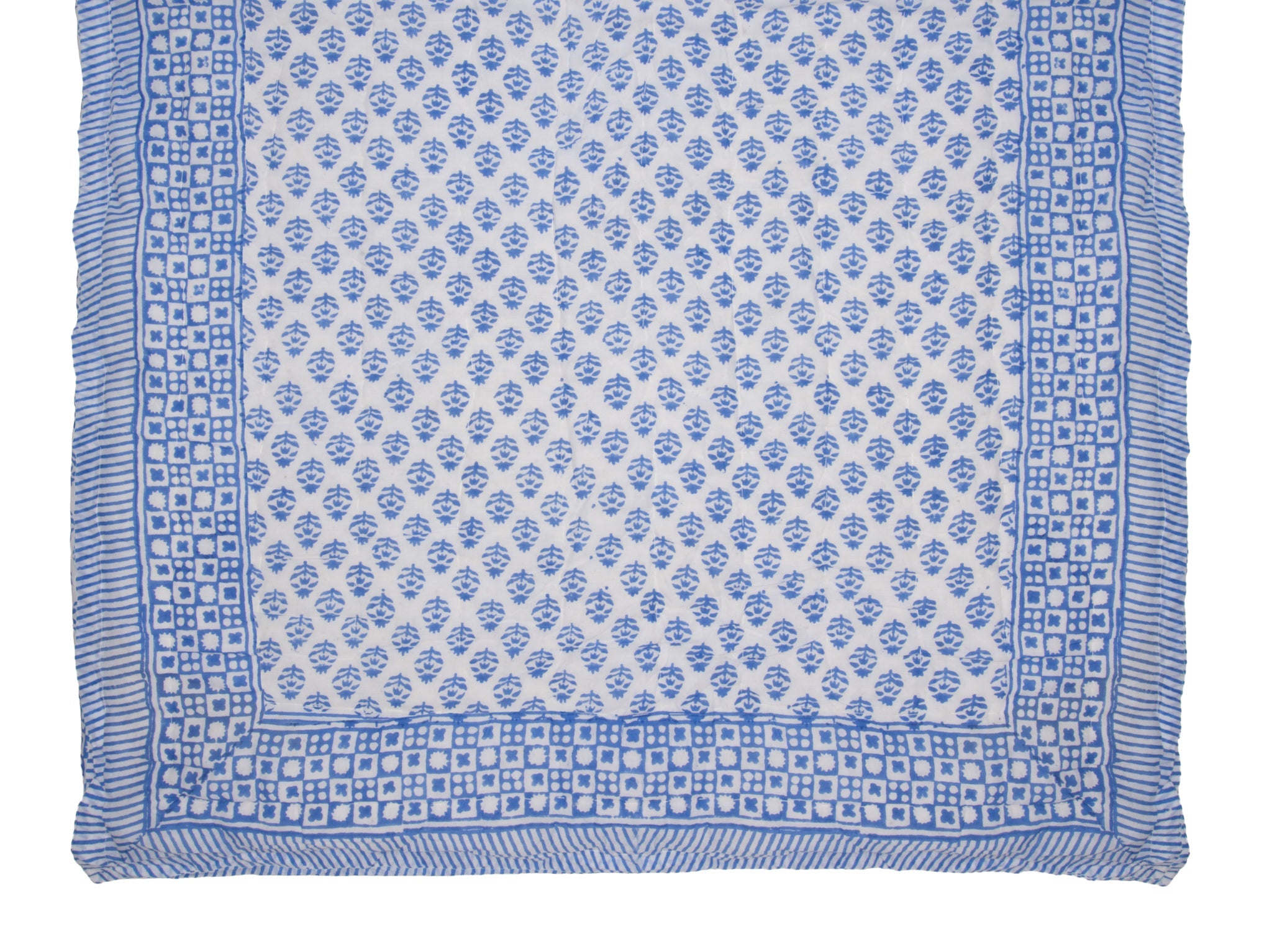 Hand Block Print Cotton Quilt and Bed Spread, Blue&White